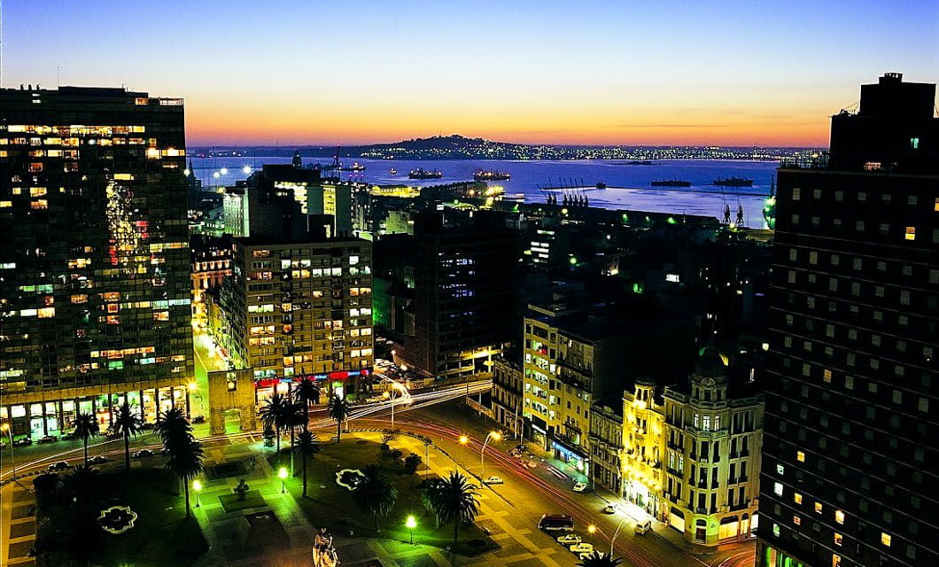 Aerial view of Montevideo at night, Uruguay