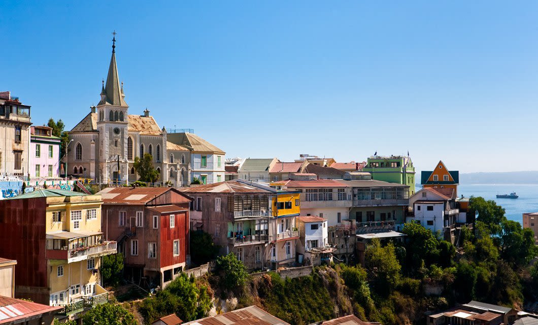 Colorful buildings on cliffside in Valparaiso