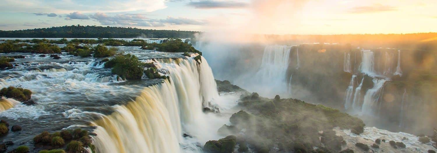Beautiful view over Iguazu Falls during sunset in the Autumn