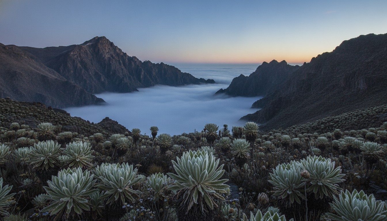 Frailejón plants on high Andean paramo in the Sierra Nevada de Mérida, Venezuela